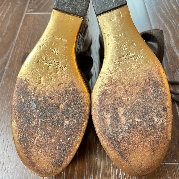 YVES SAINT LAURENT CANVAS WEDGE SANDALS BROWN 38 - Picture 12 of 12